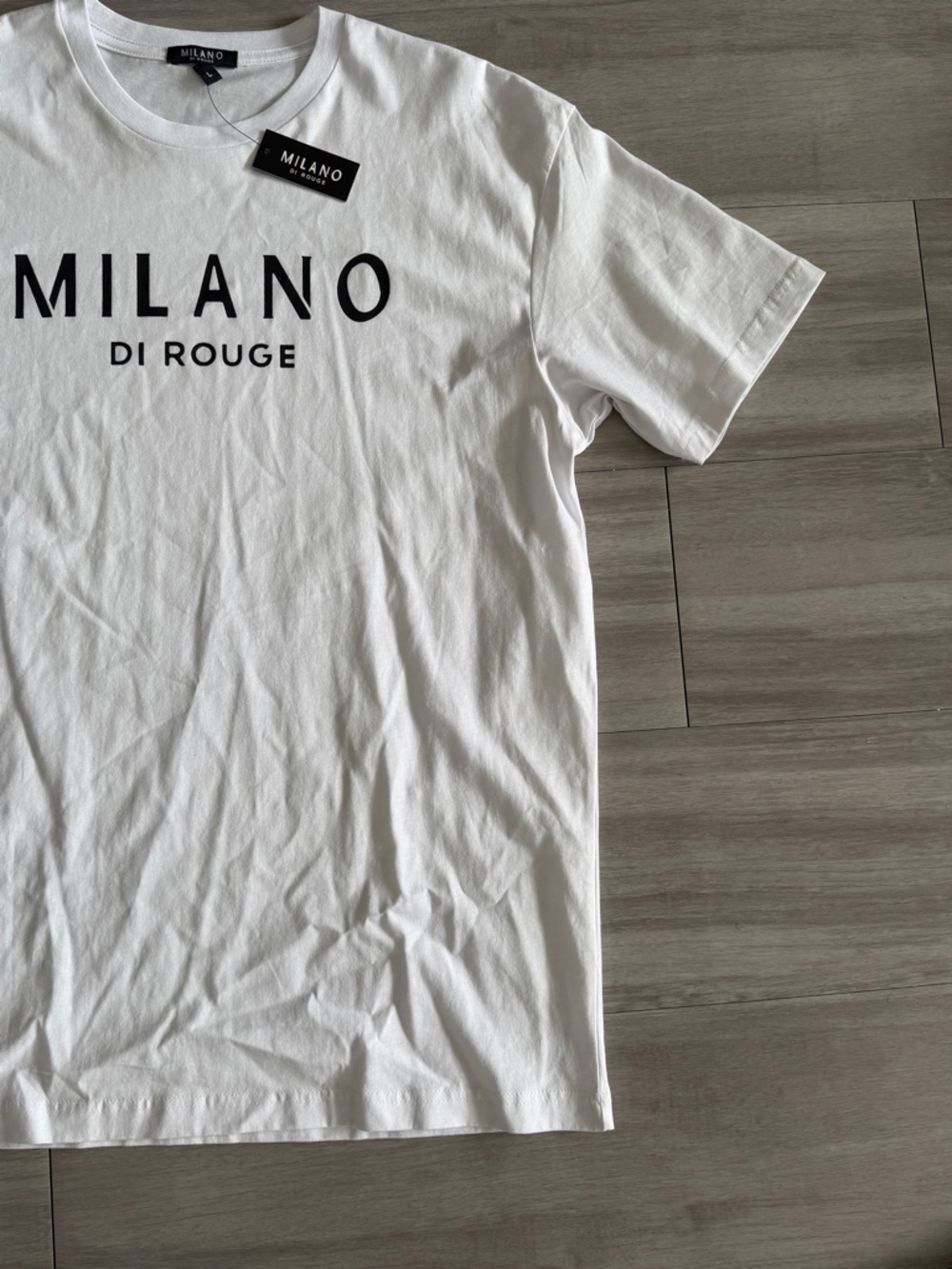 Milano Di Rouge Men's White Logo T-Shirt (Large) - Picture 3 of 5